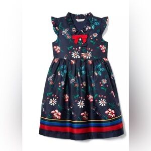 Janie and Jack Floral Striped Border Dress w/Red Bow Holiday Wedding Photo Lux